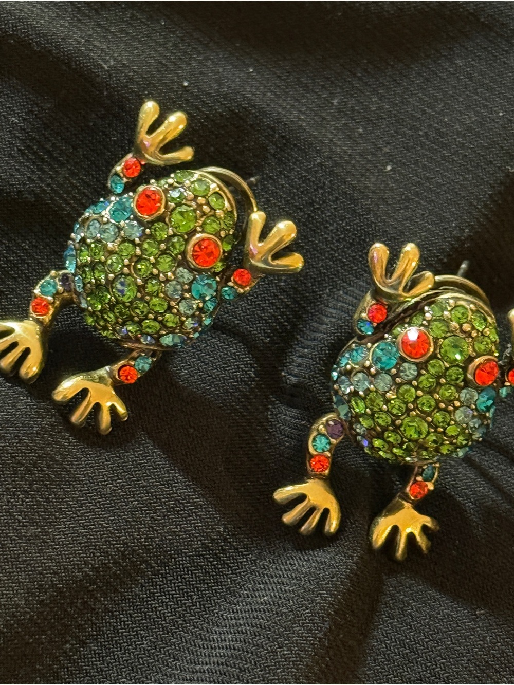 Heidi Daus Green Crystal Frog earrings